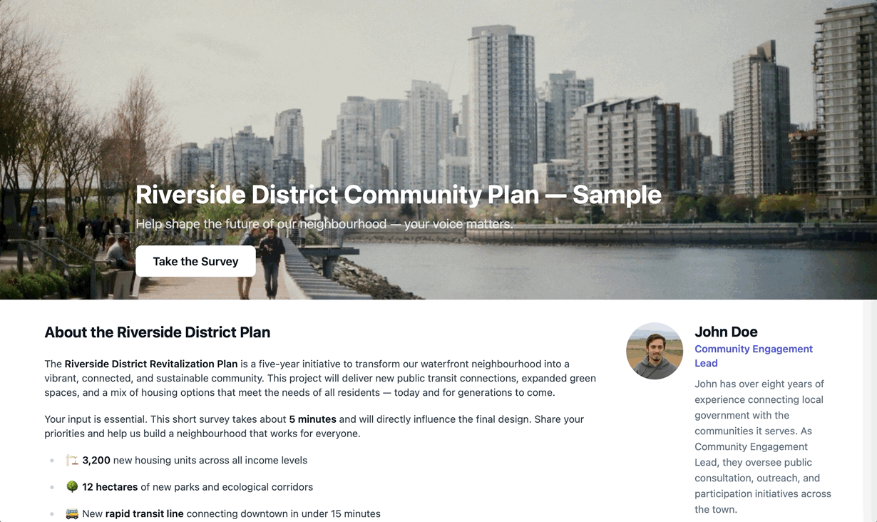 An EngageLeap project page as a community member sees it